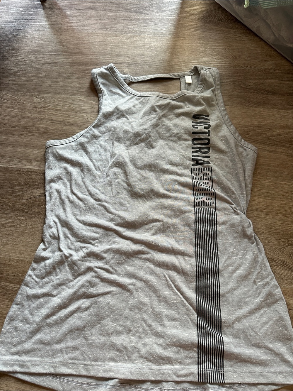 Victoria's Secret Light Gray Athletic Tank with Black Logo Stripe